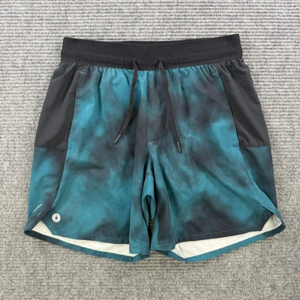 Smartwool Active 2-in-1 Tie Dye Running Shorts Mens Small 7" Inseam Teal Black